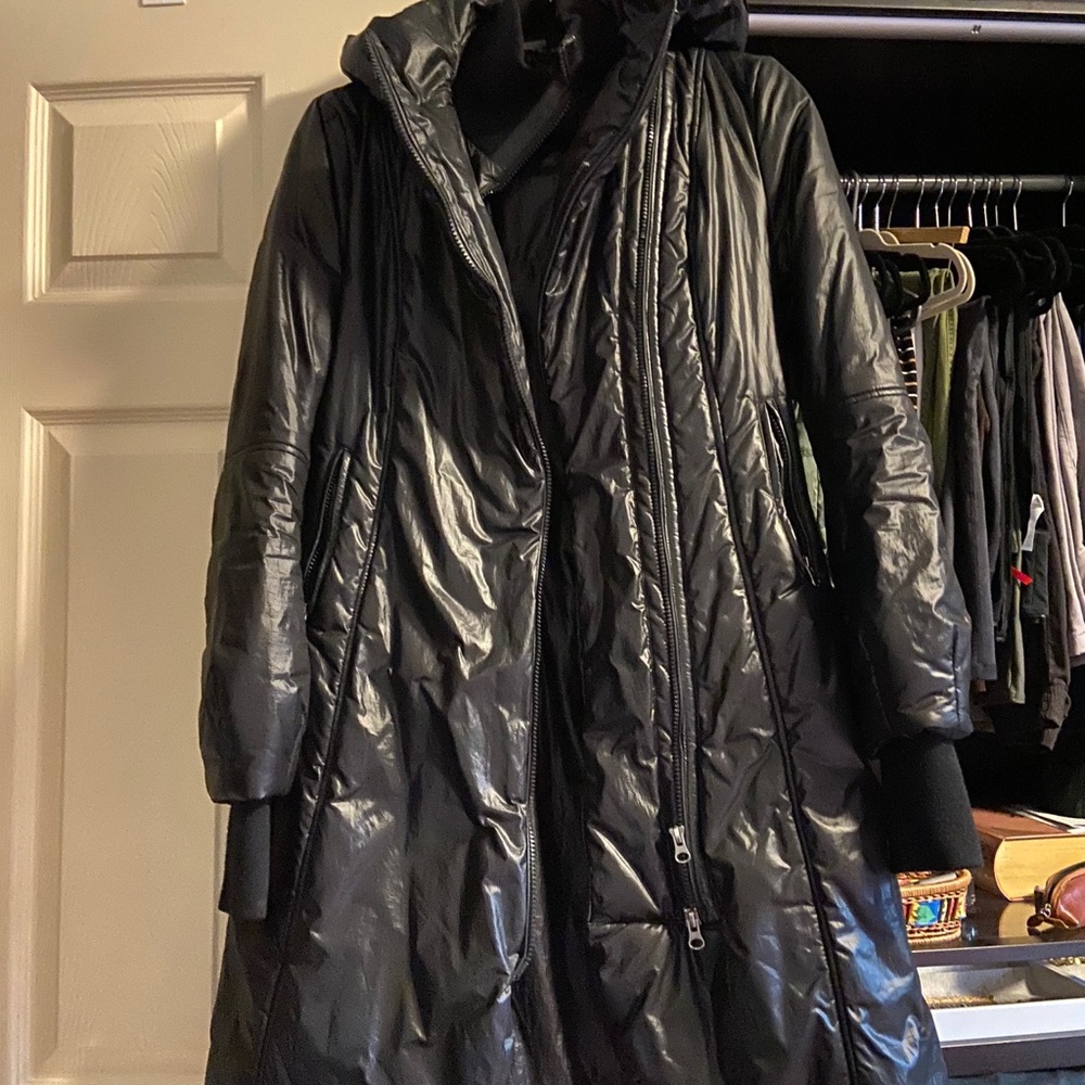 Black Mackage parka with hood